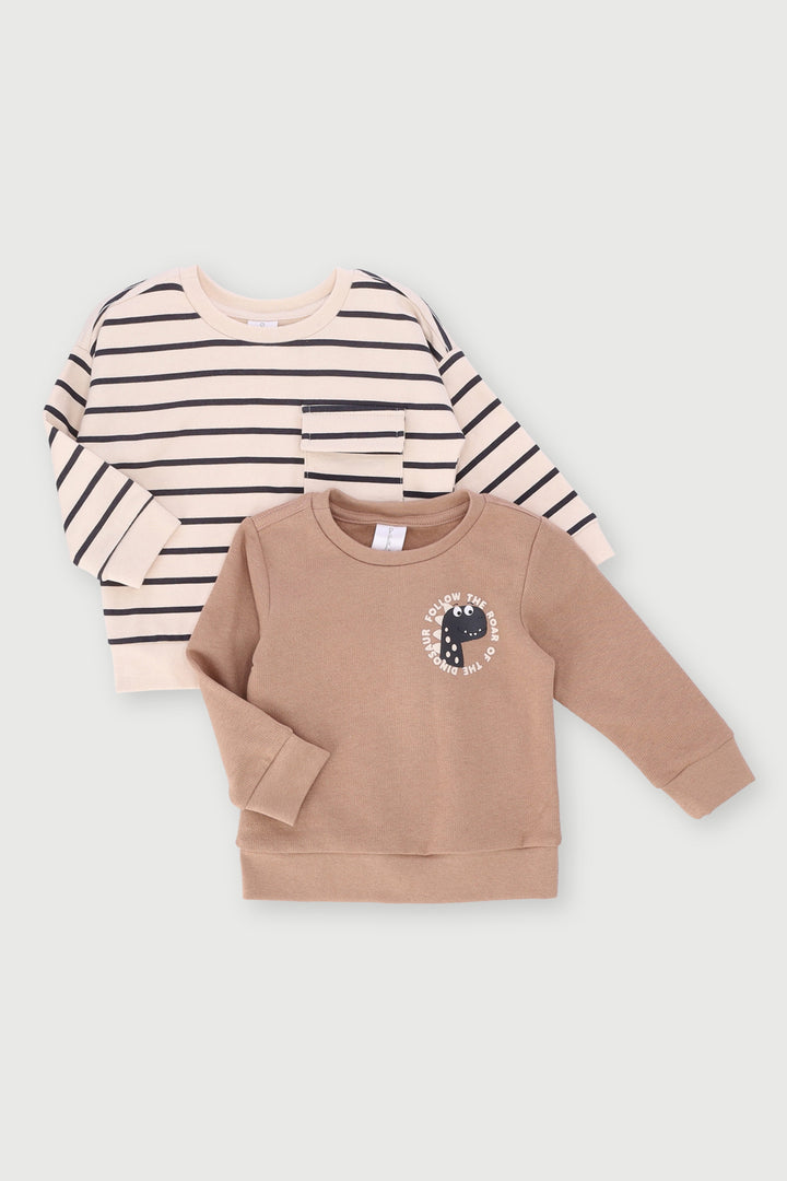 Baby Boys 2 Pack Dino Sweat Top - Stone