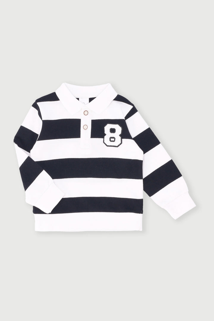 Baby Boys No.8 Stripe Long Sleeve Golfer - Black