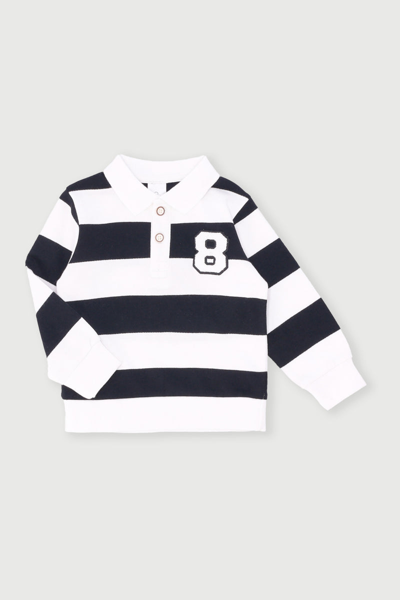 Baby Boys No.8 Stripe Long Sleeve Golfer - Black