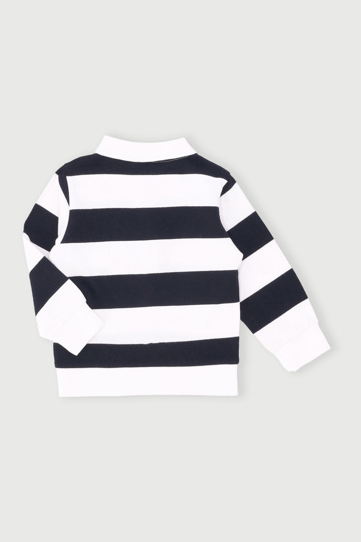 Baby Boys No.8 Stripe Long Sleeve Golfer - Black
