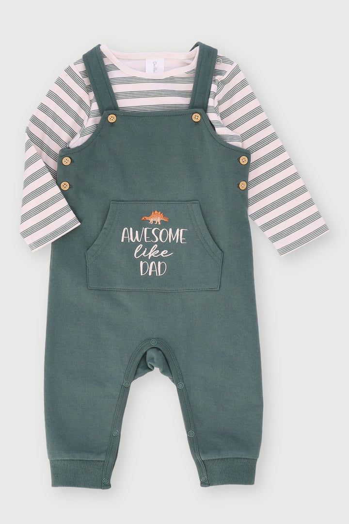 Baby Boys Awesome Like My Dad Dungaree Set - Fatigue