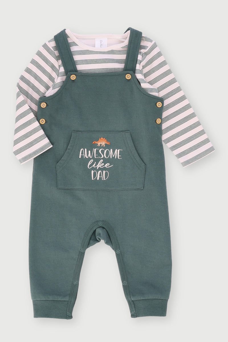 Baby Boys Awesome Like My Dad Dungaree Set - Fatigue