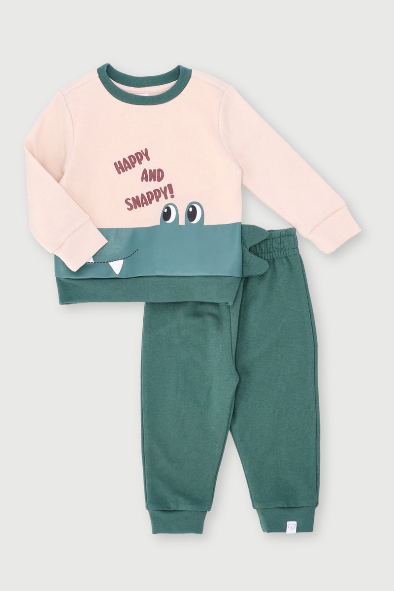 Baby Boys Happy & Snappy Crew Tracksuit - Fatigue