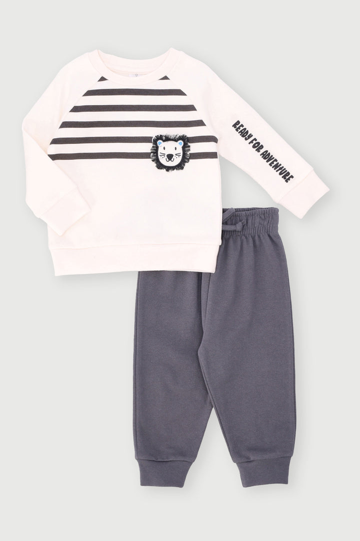 Baby Boys Ready For Adventure Crew Tracksuit - Charcoal