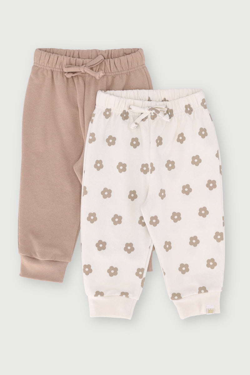 Baby Girls 2 Pack Daisy Jogger - Taupe