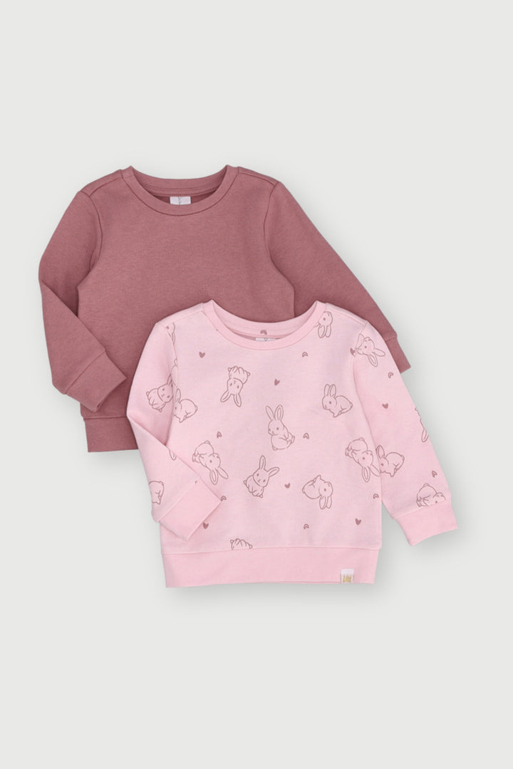 Baby Girls 2 Pack Bunny Sweat Top - Pink