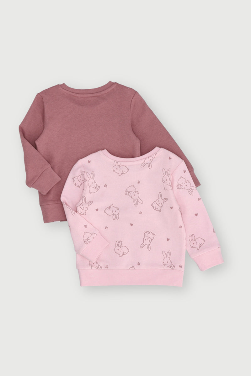 Baby Girls 2 Pack Bunny Sweat Top - Pink