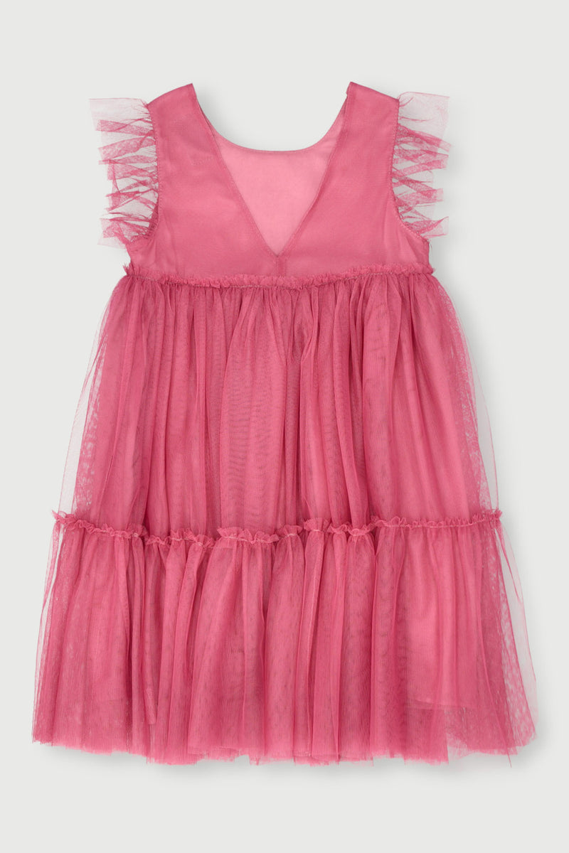 Pre-Girls Mesh Flower Dress - Mauve