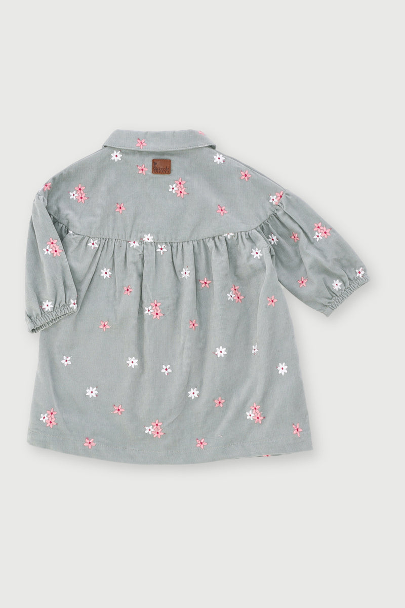 Keedo Baby Girls Embroidered Corduroy Dress - Sage