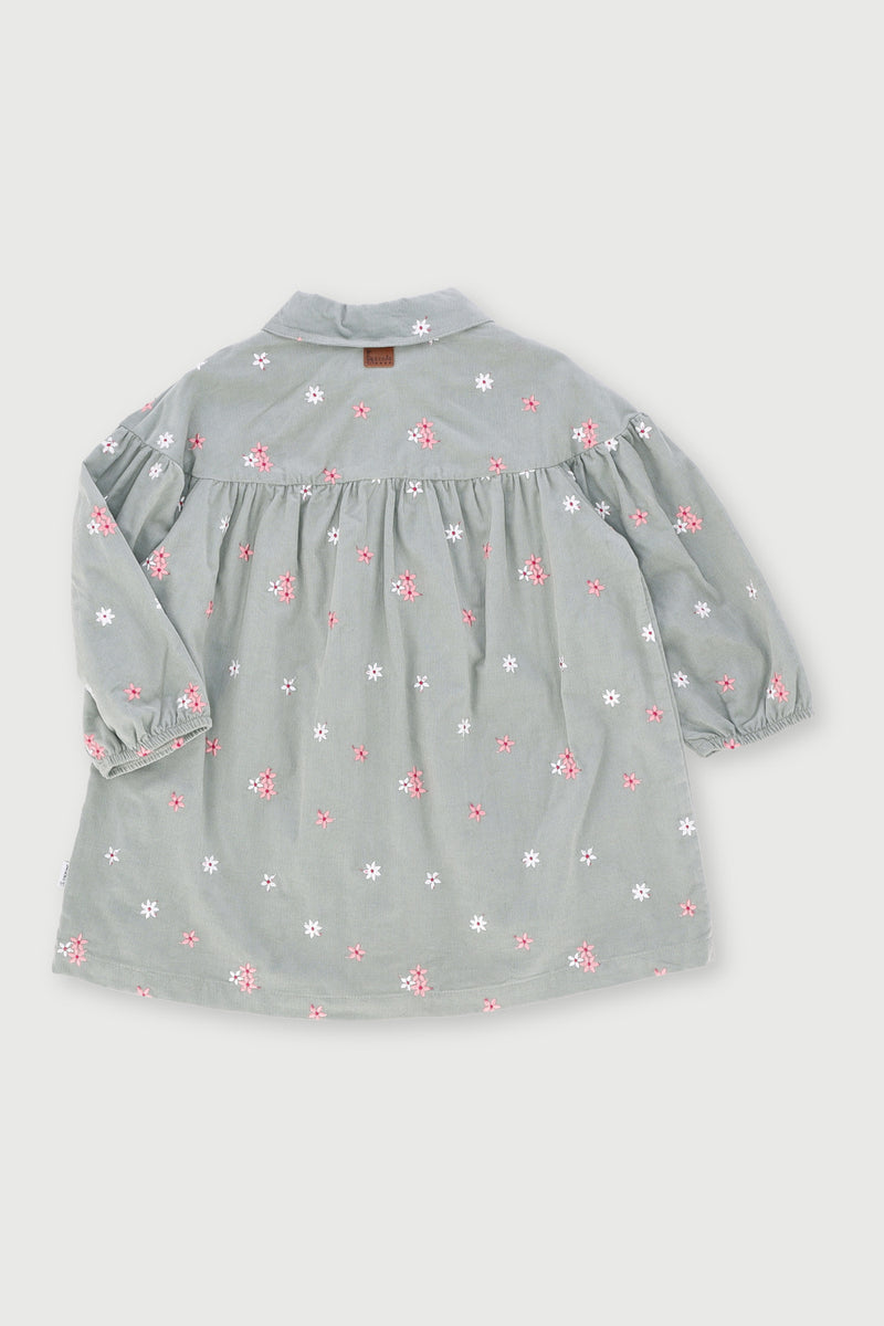 Keedo Girls Embroidered Corduroy Dress - Sage