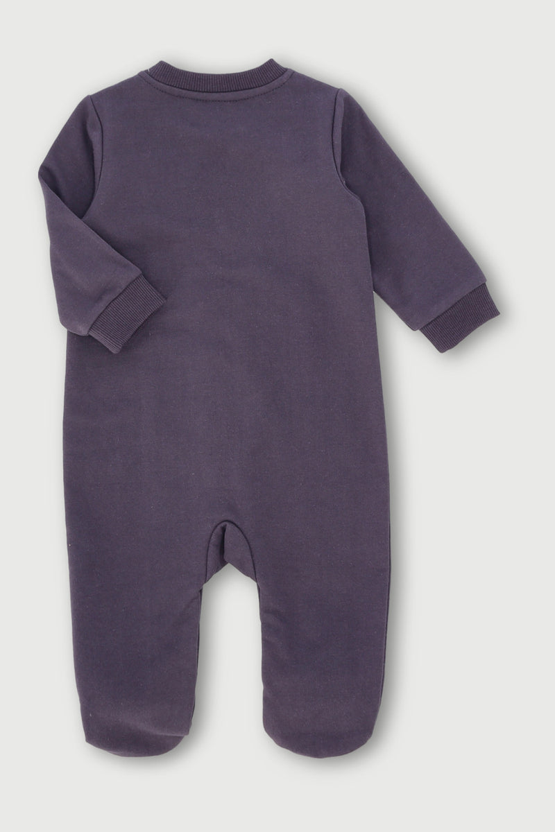 Baby Boys Lion Brushed Fleece Hooded Romper - Charcoal