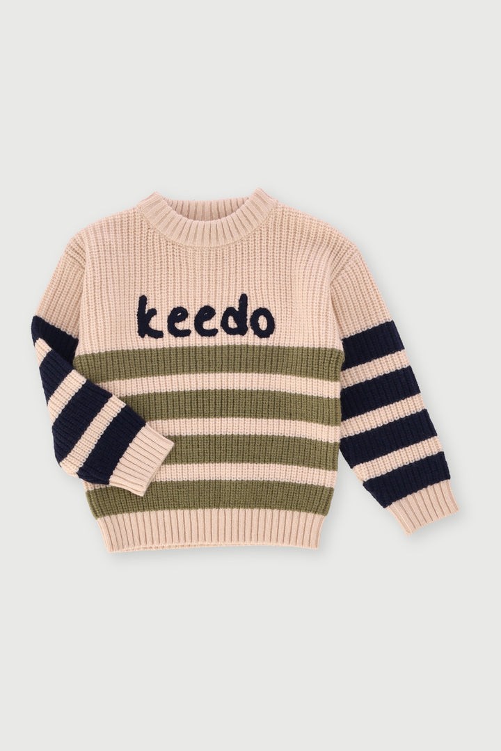 Keedo Pre-Boys Stripe Knit Pullover - Cream