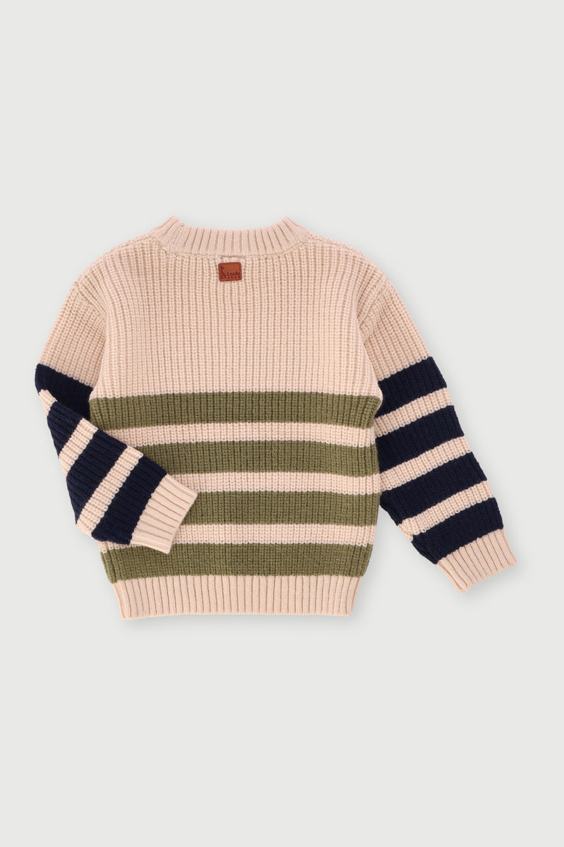 Keedo Pre-Boys Stripe Knit Pullover - Cream