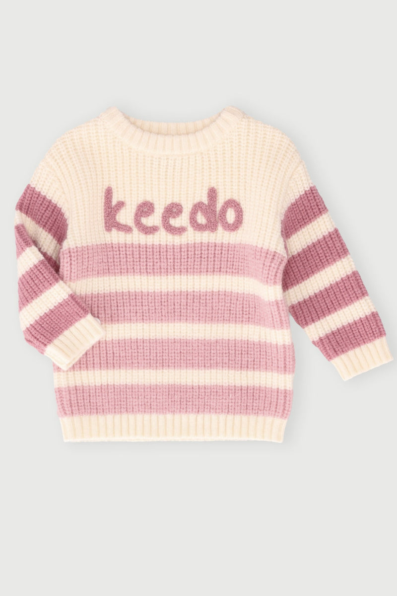Keedo Girls Stripe Knit Pullover - Cream