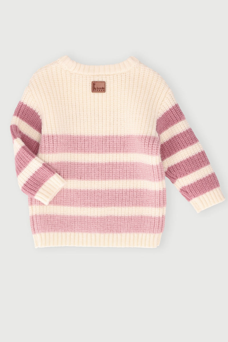Keedo Girls Stripe Knit Pullover - Cream