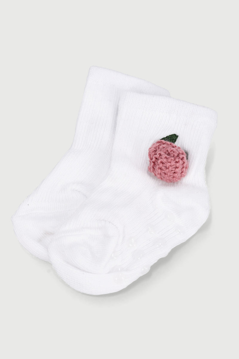 Keedo Baby Girls Embroidered Fashion Sock - White