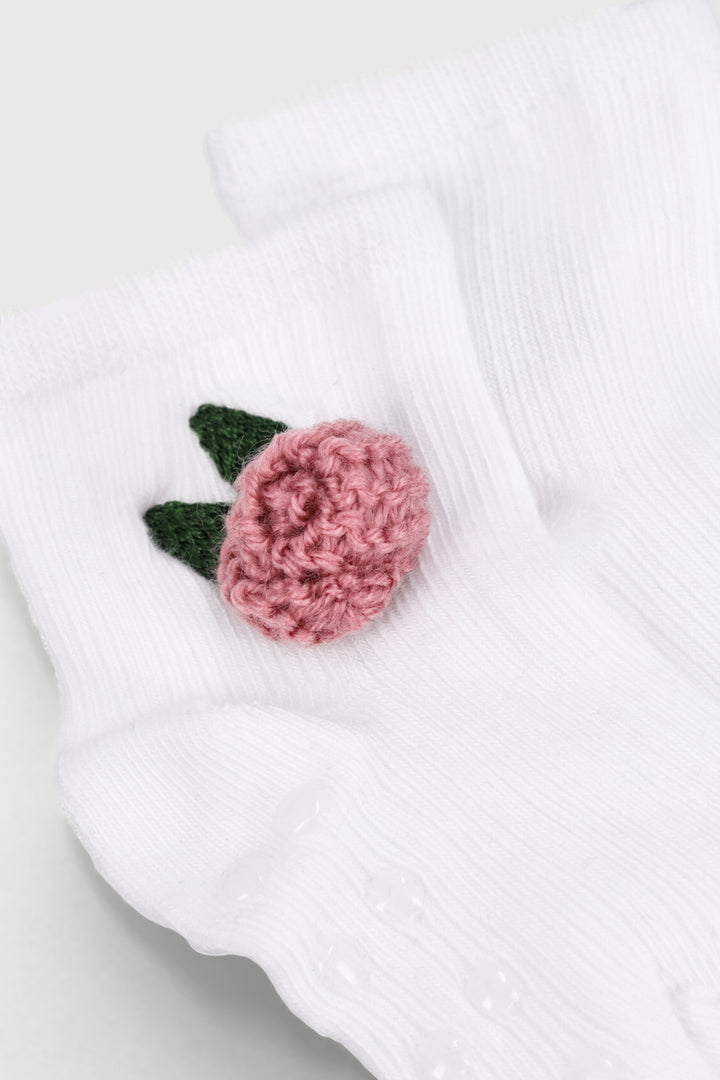 Keedo Baby Girls Embroidered Fashion Sock - White