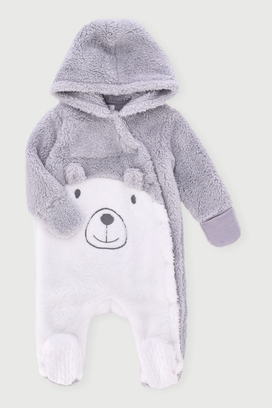 Baby Boys Sherpa Novelty Hooded Sleepsuit - Grey