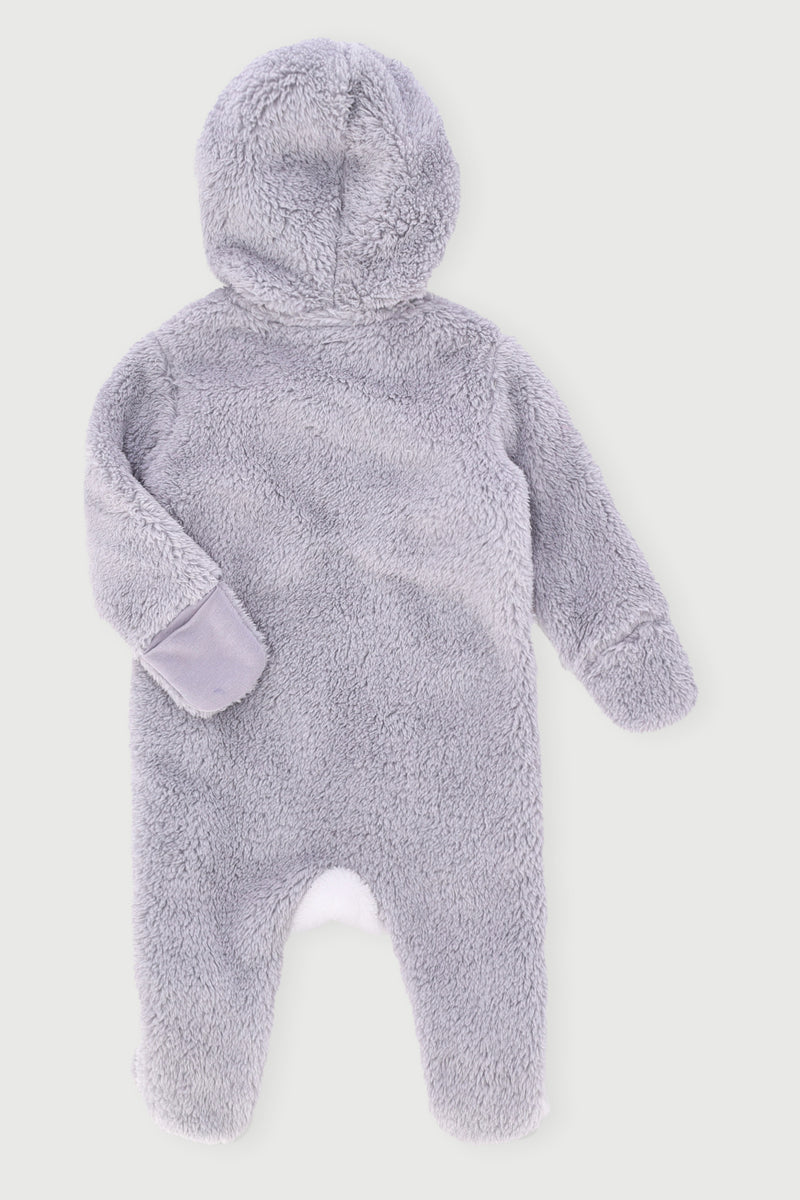 Baby Boys Sherpa Novelty Hooded Sleepsuit - Grey