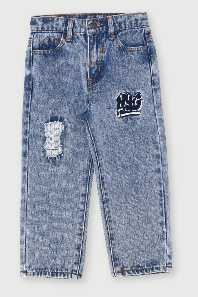 Pre-Boys Relaxed Print Straight Leg Denims