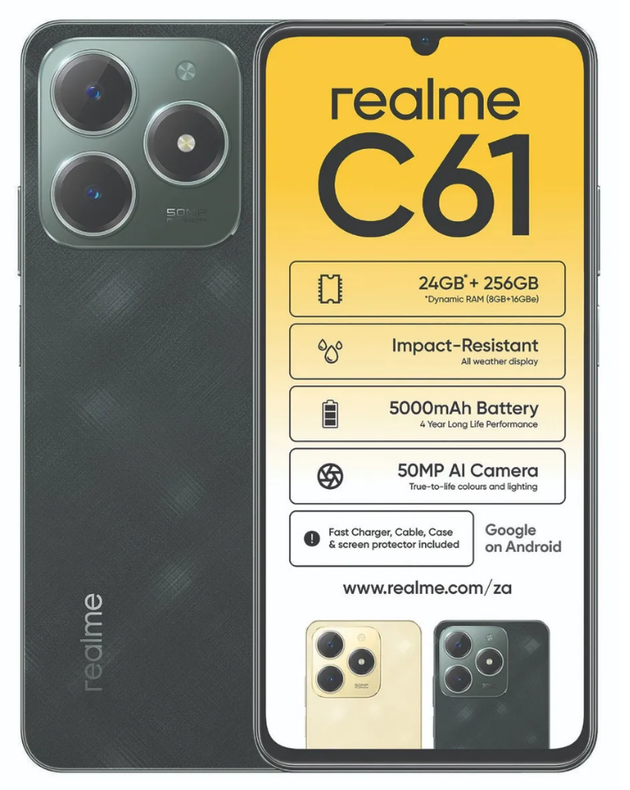 C61 8GB + 256GB 4G Dual Sim Cellphone - Gold - Box Bundle