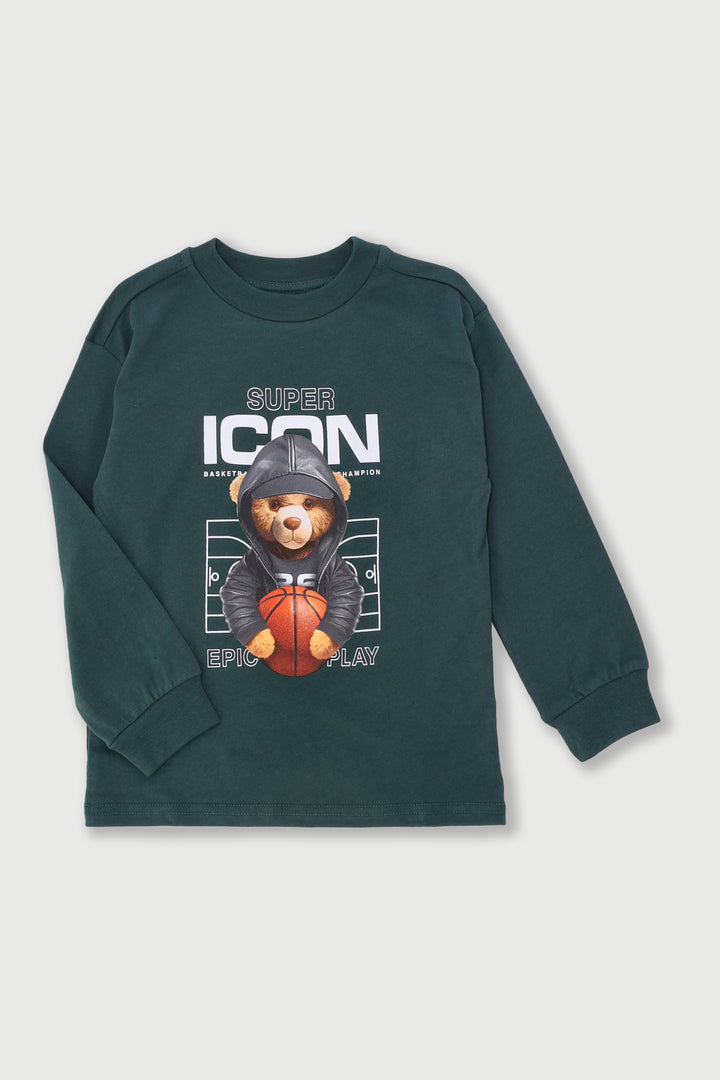 Pre-Boys Photographic Teddy Tee - Dark Green