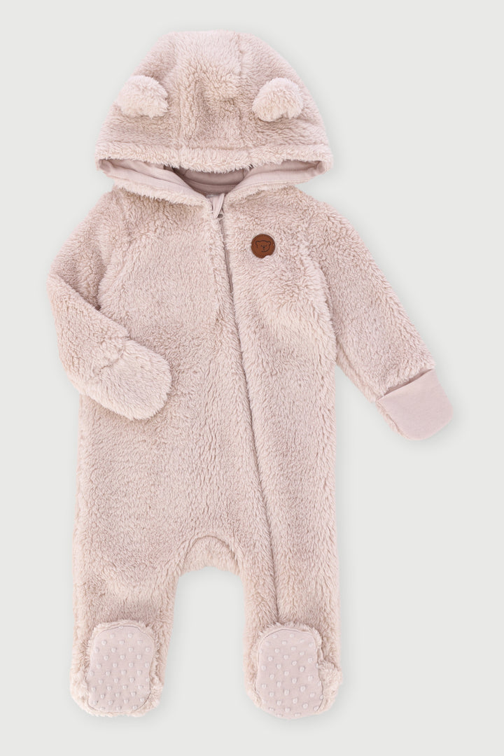 Baby Boys Bear Sherpa Sleepsuit - Stone