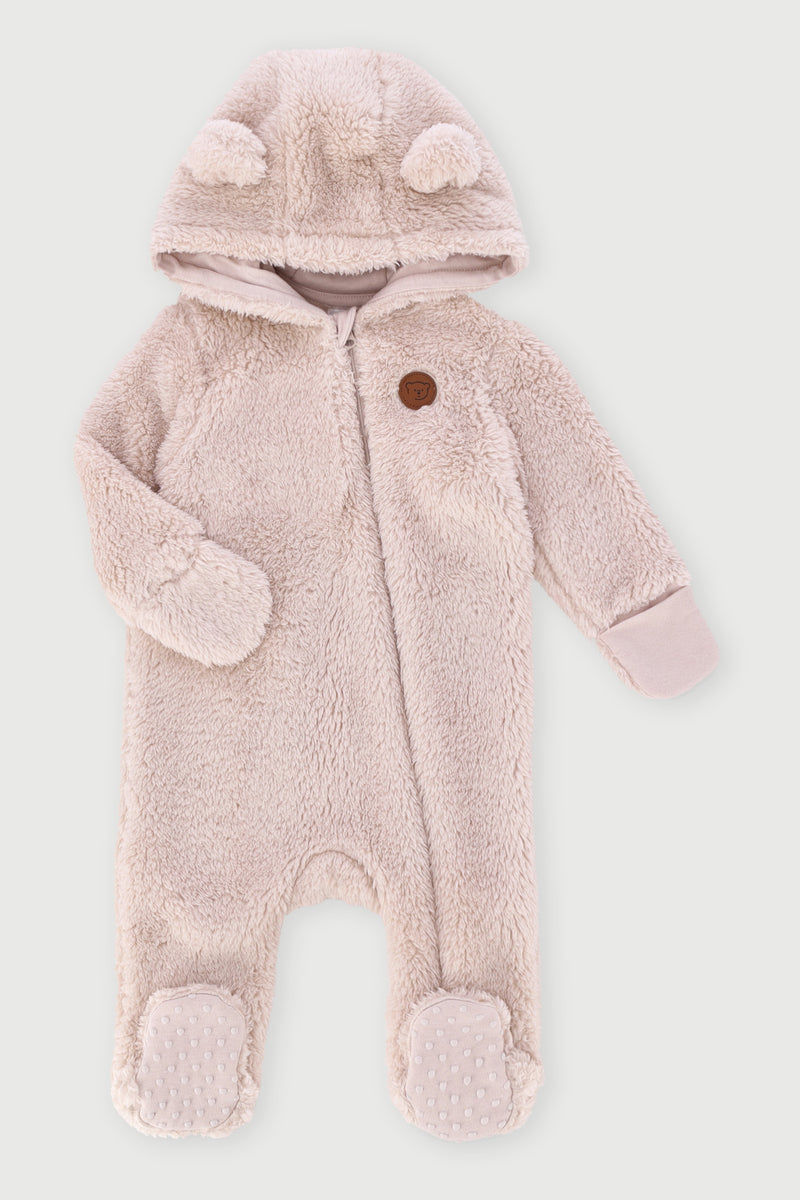 Baby Boys Bear Sherpa Sleepsuit - Stone