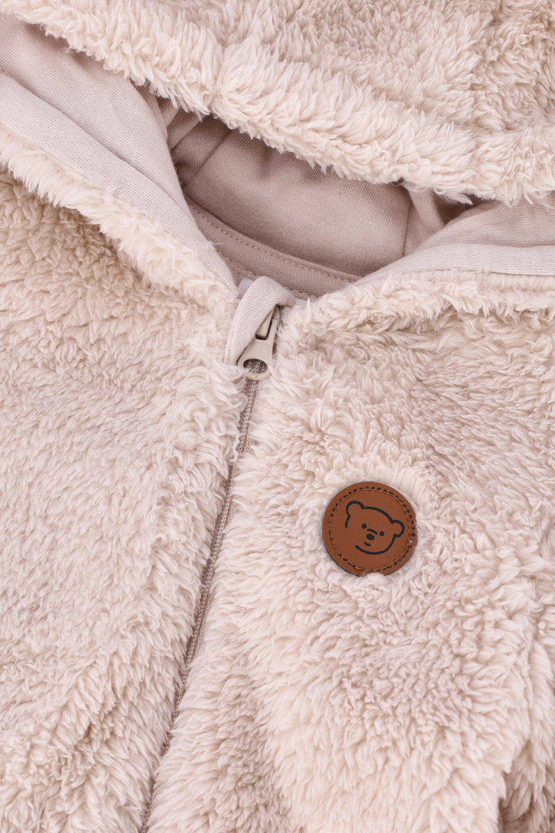 Baby Boys Bear Sherpa Sleepsuit - Stone
