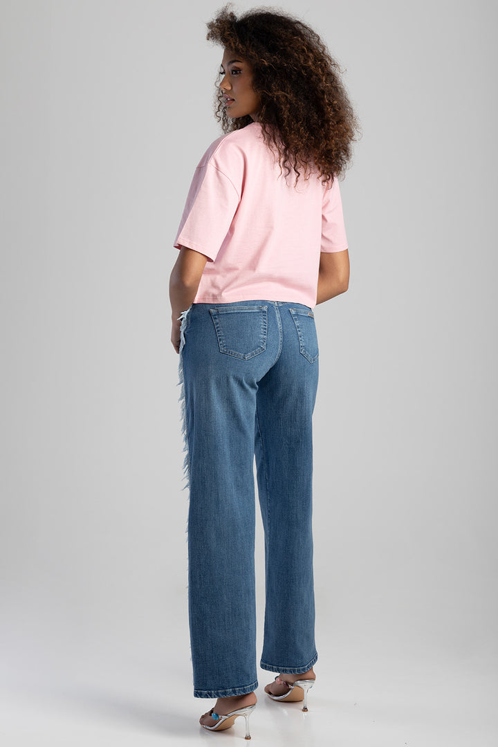 Call Me Yours Textured Bling Logo Boxy Top - Pink