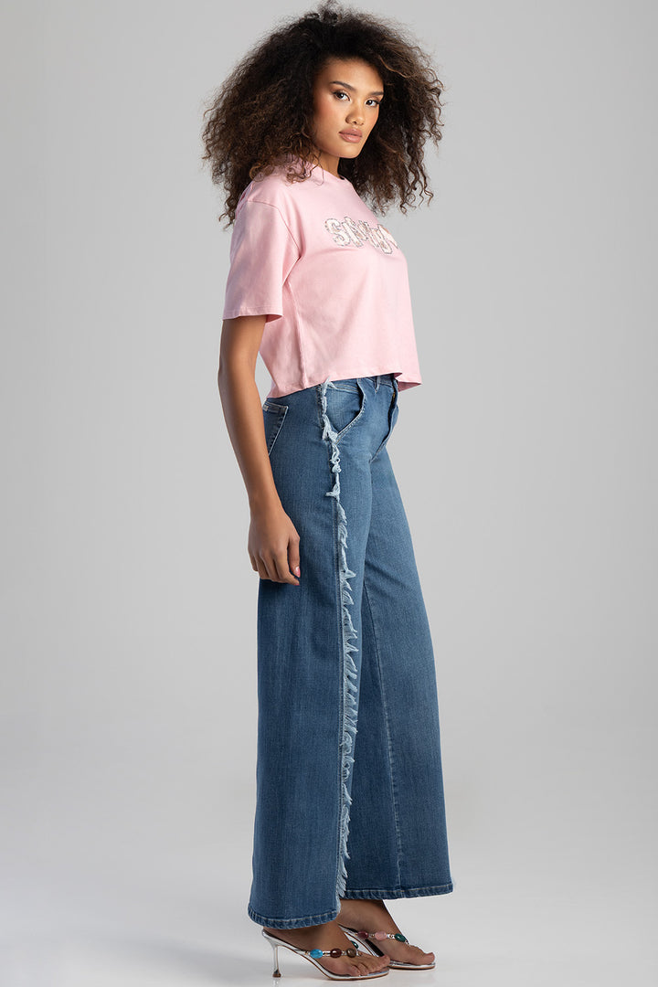 Call Me Yours Textured Bling Logo Boxy Top - Pink