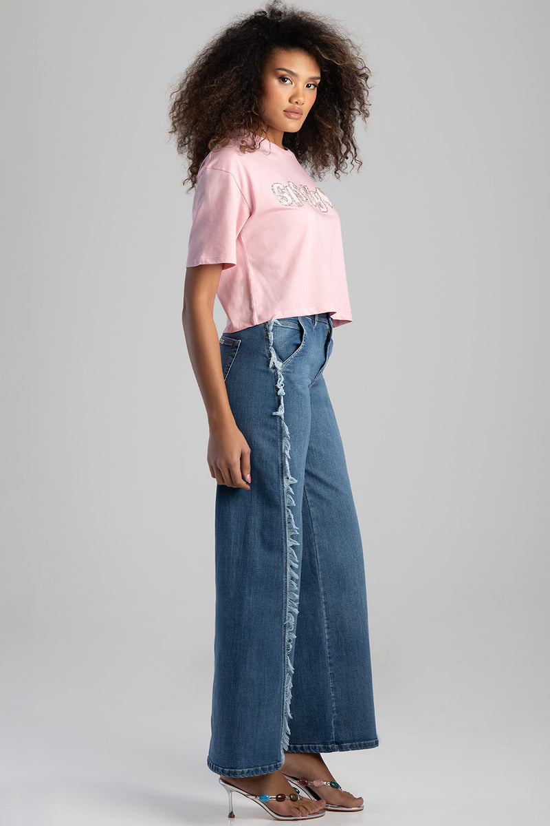 Call Me Yours Textured Bling Logo Boxy Top - Pink