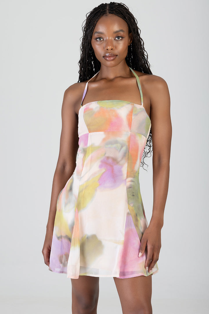 Take Your Time Straight Neckline Mini Dress - Multi