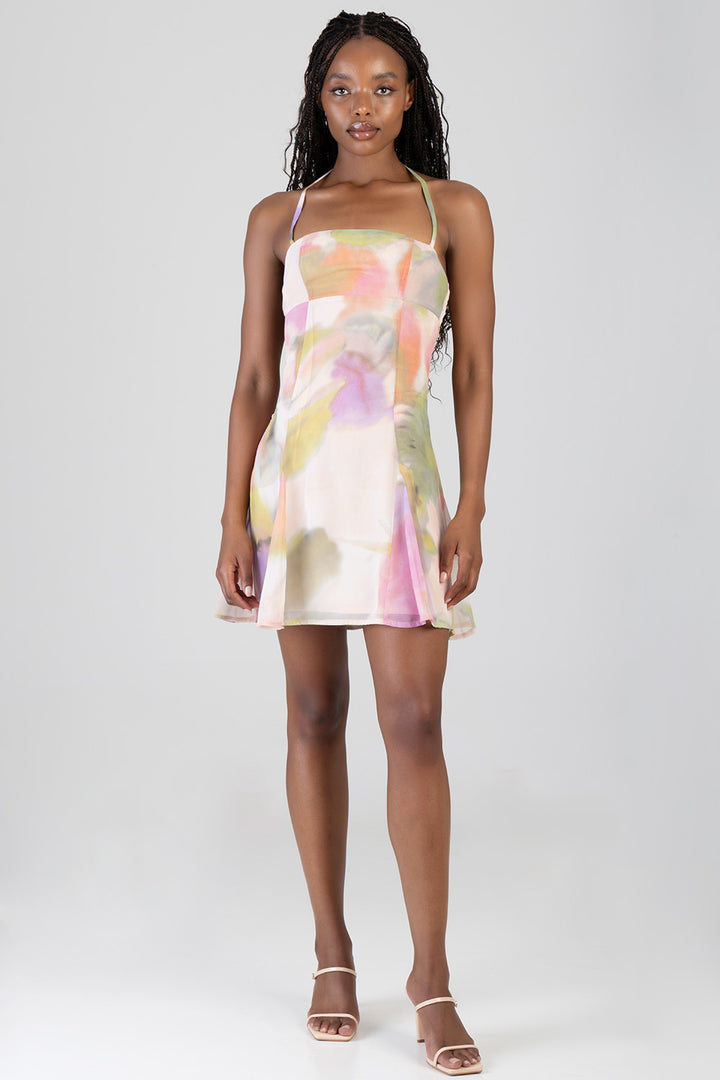 Take Your Time Straight Neckline Mini Dress - Multi