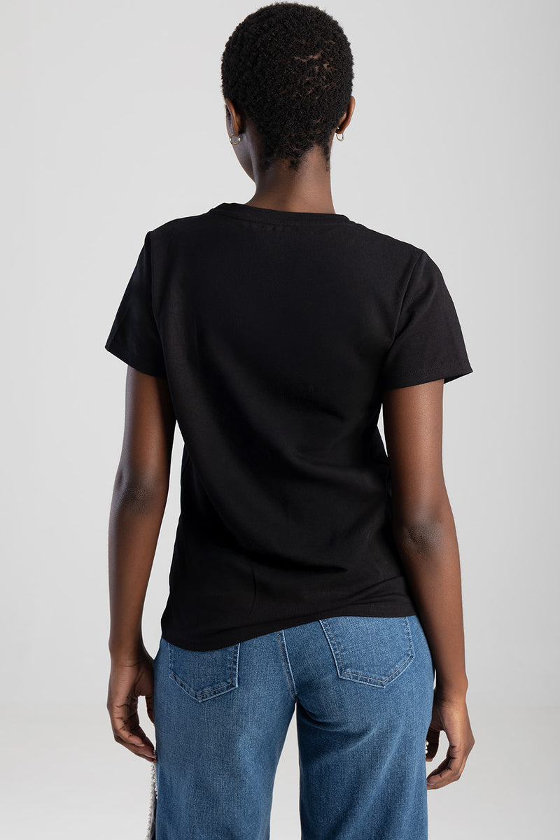 Pearl And Bling Transfer Regular T-Shirt - Black