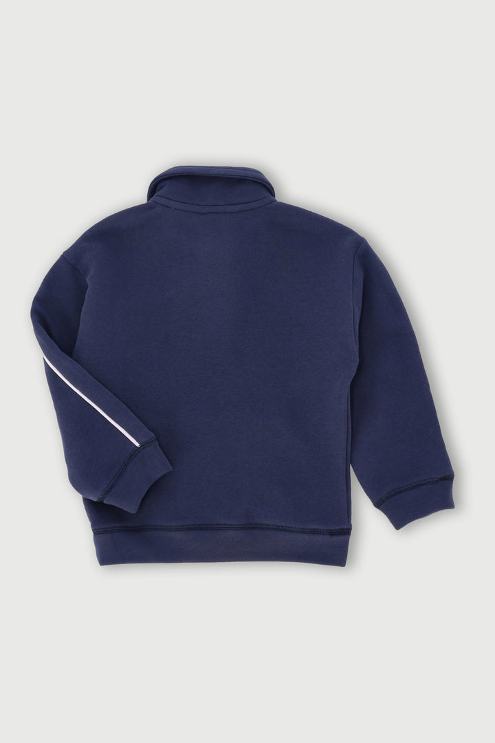 Pre-Boys Collegiate Piped Embroidered Crew Top - Navy