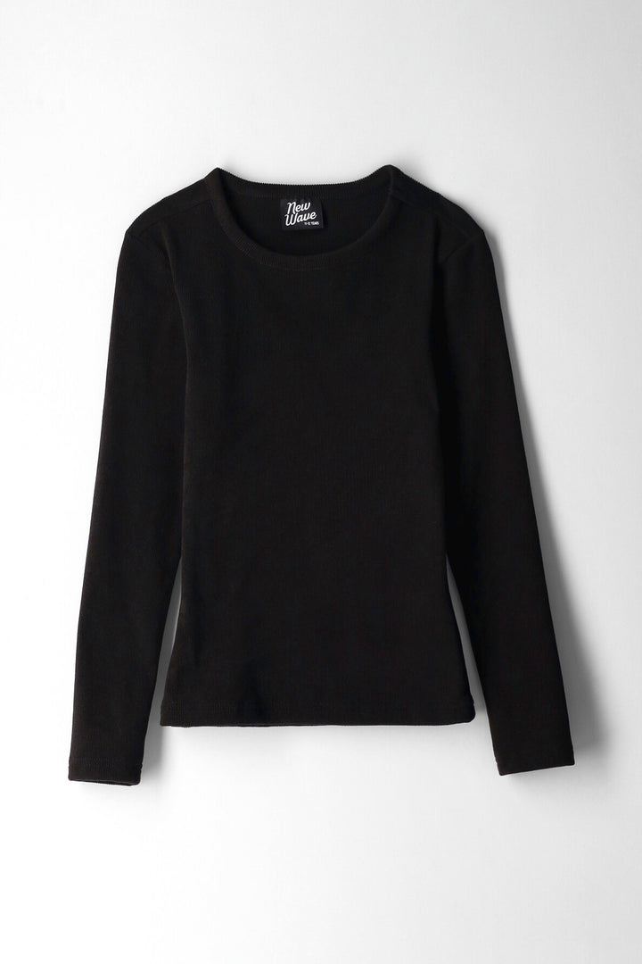 Girls Basic Ribbed Long Sleeve Tee - Black