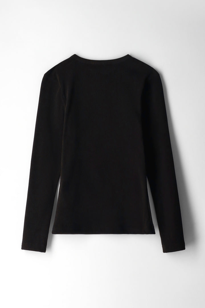 Girls Basic Ribbed Long Sleeve Tee - Black