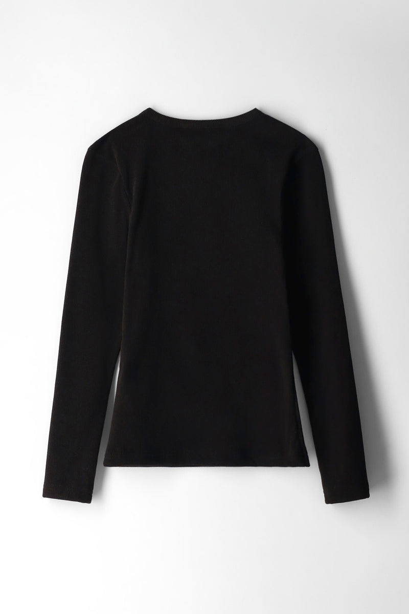 Girls Basic Ribbed Long Sleeve Tee - Black