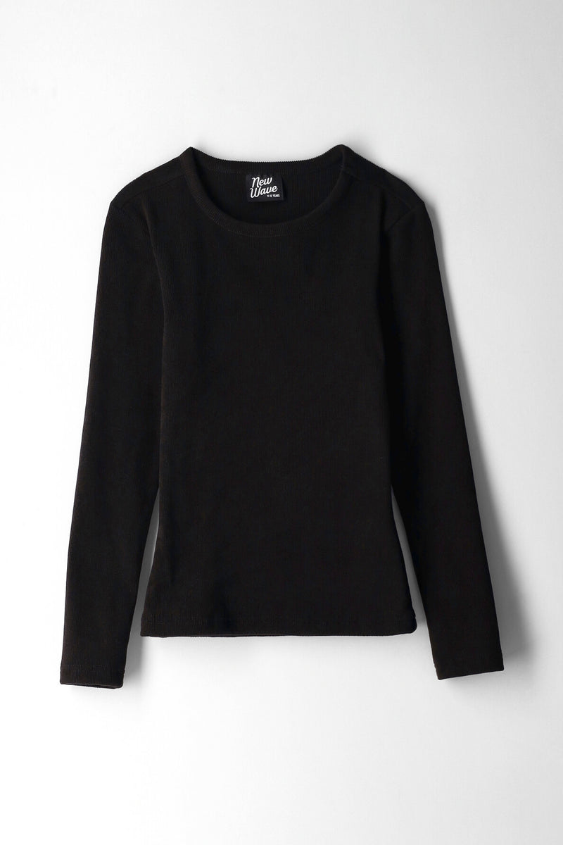 Girls Basic Ribbed Long Sleeve Tee - Black