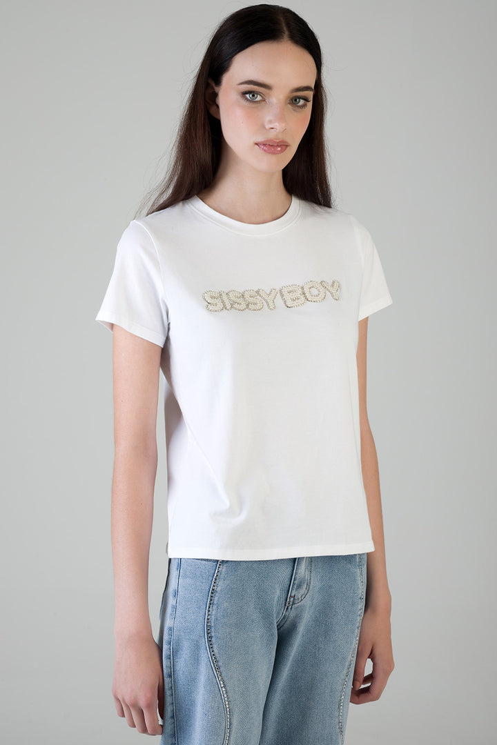 Own It: Regular T-Shirt With Pearl Logo - White