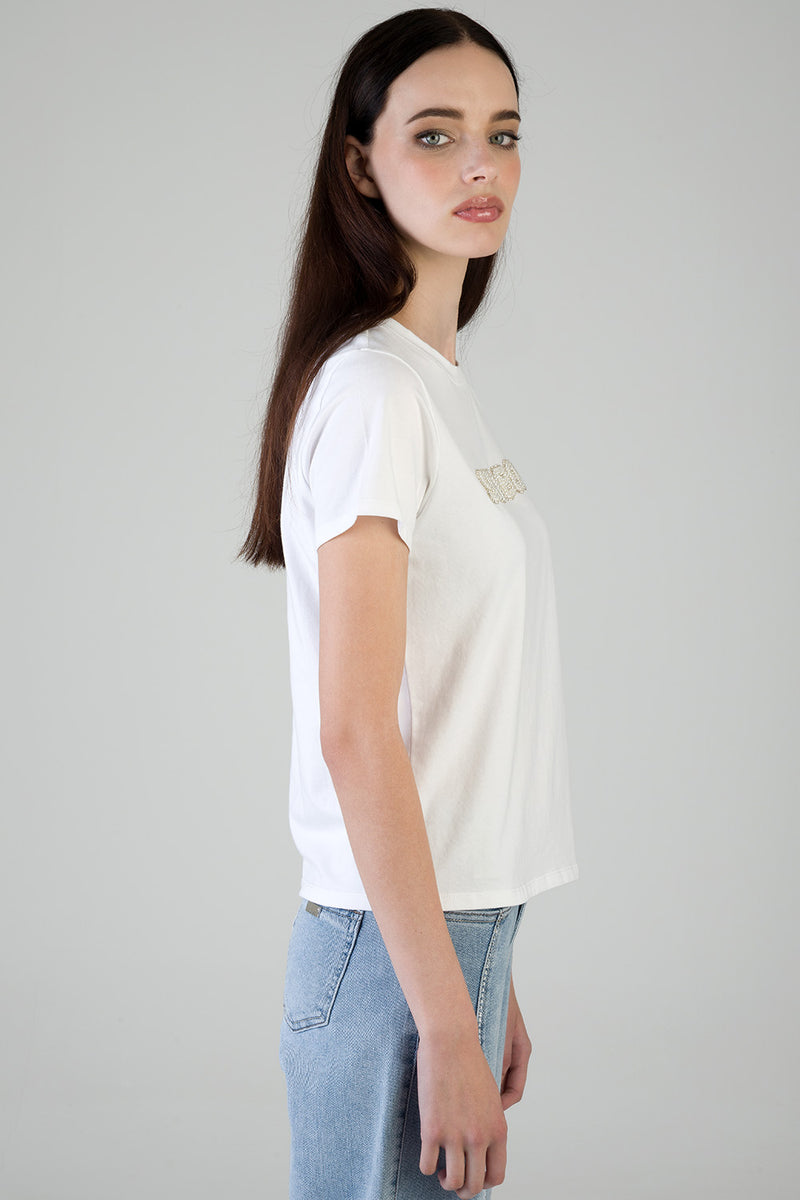 Own It: Regular T-Shirt With Pearl Logo - White