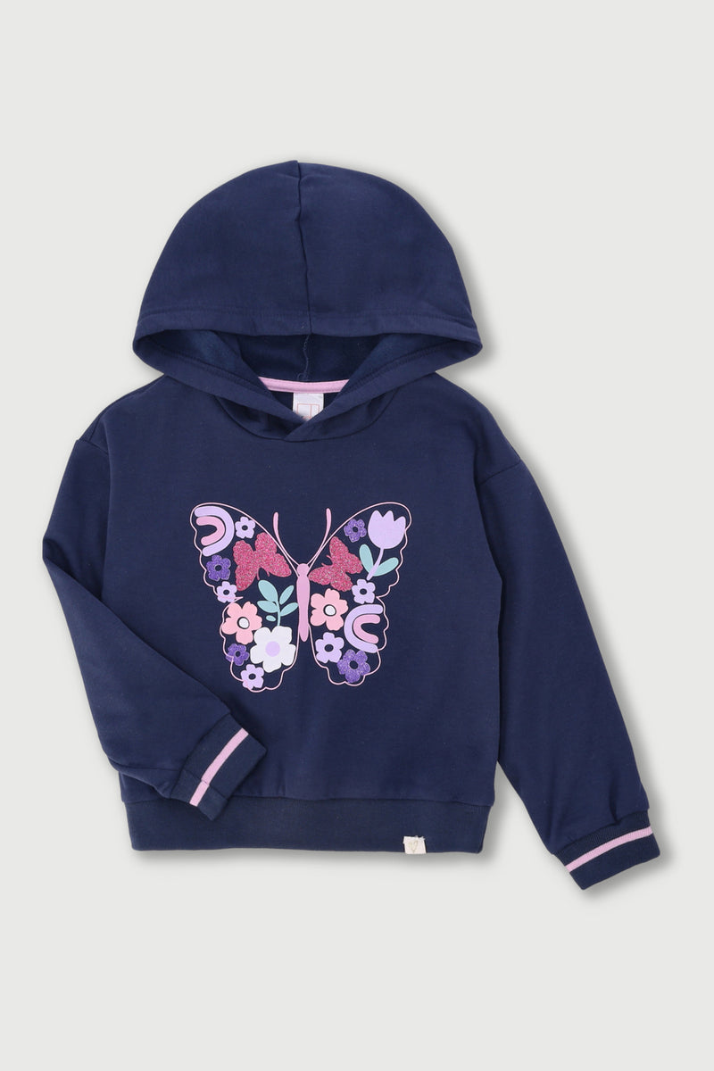 Pre-Girls Butterfly Applique Hoody - Navy
