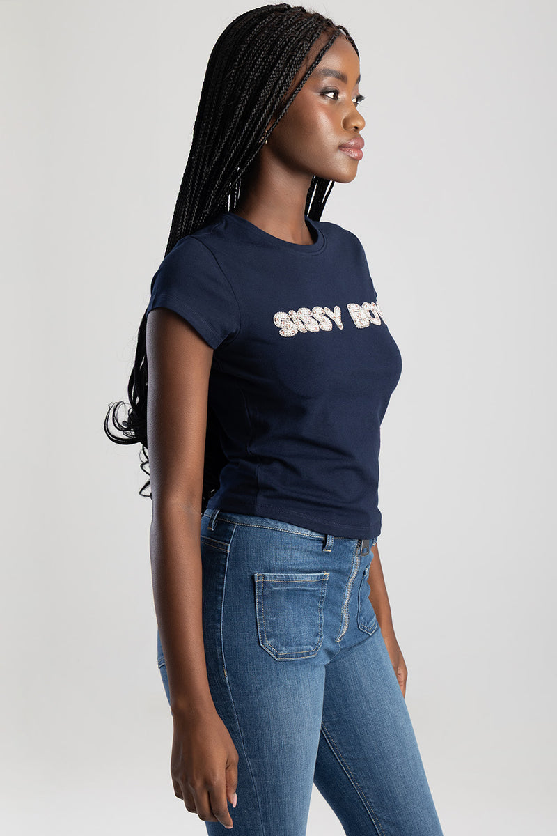 Wild Hearts: Baby T-Shirt With Pearl & Pink Branding - Navy