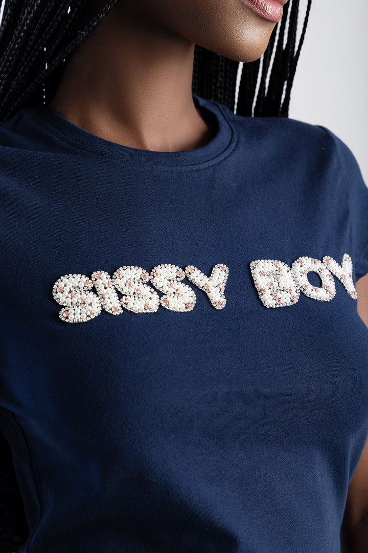 Wild Hearts: Baby T-Shirt With Pearl & Pink Branding - Navy