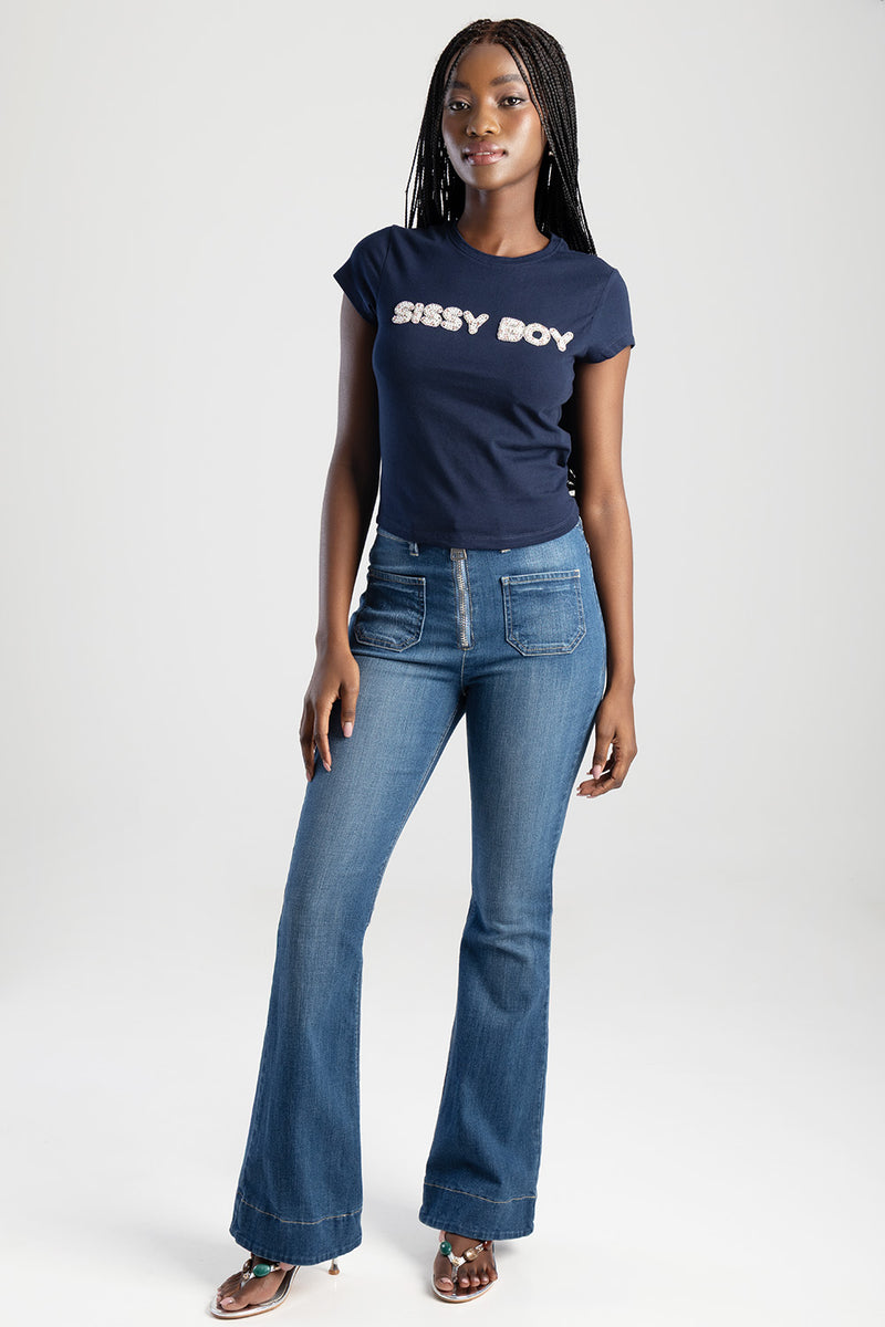 Wild Hearts: Baby T-Shirt With Pearl & Pink Branding - Navy