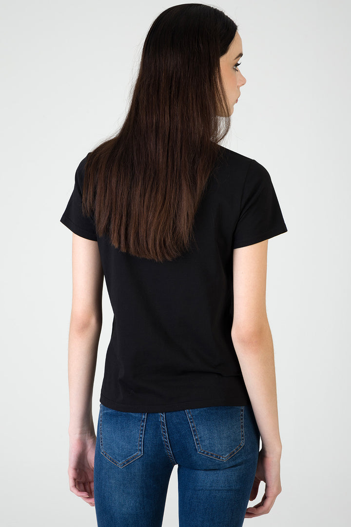 Keep It Cool: Regular T-Shirt With Raised Pearl Detail - Black