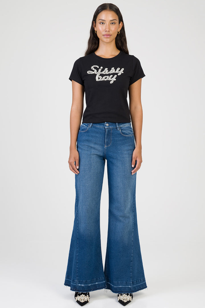 Glow On Raised Bling Logo Regular T-Shirt - Black