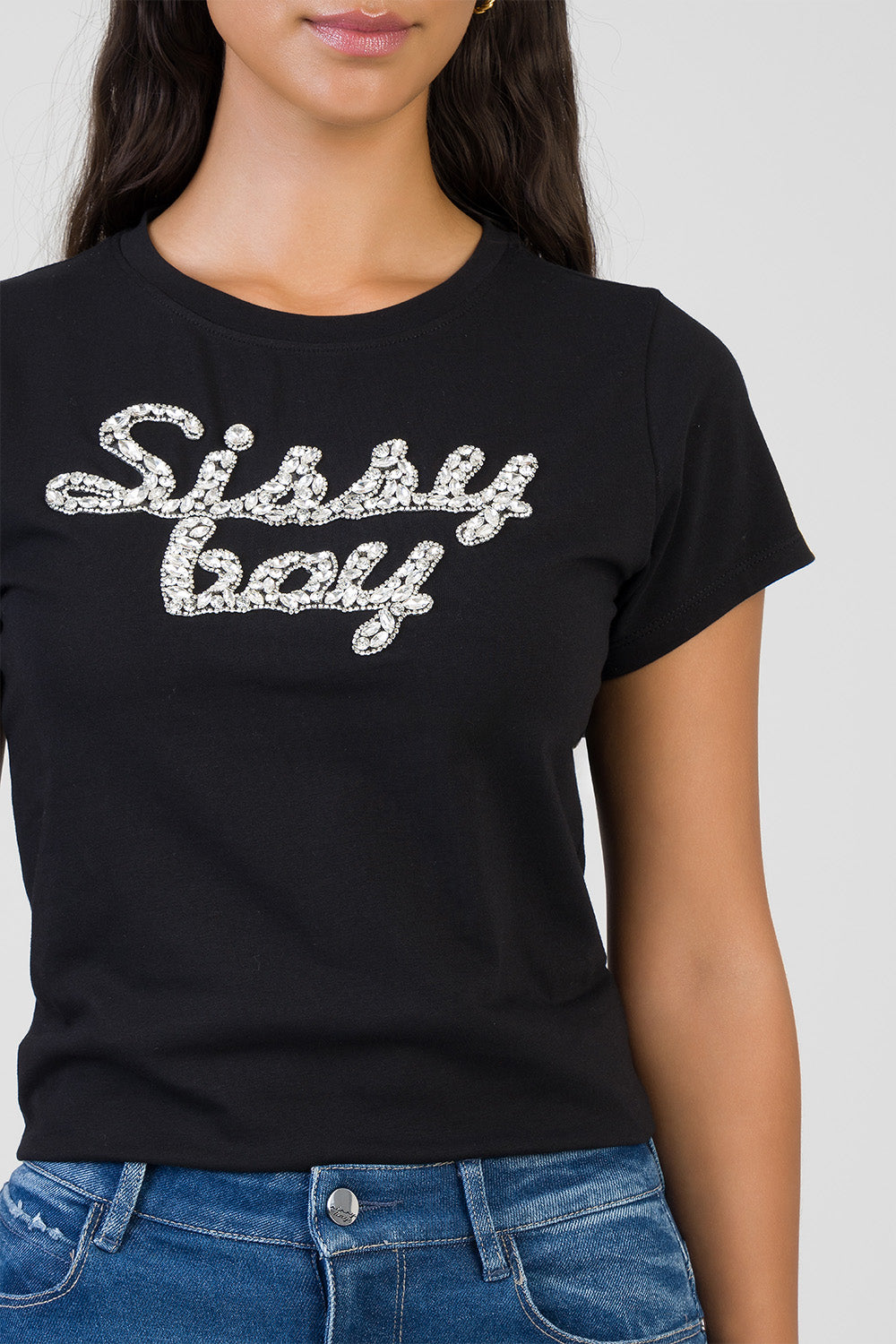 Glow On Raised Bling Logo Regular T-Shirt - Black