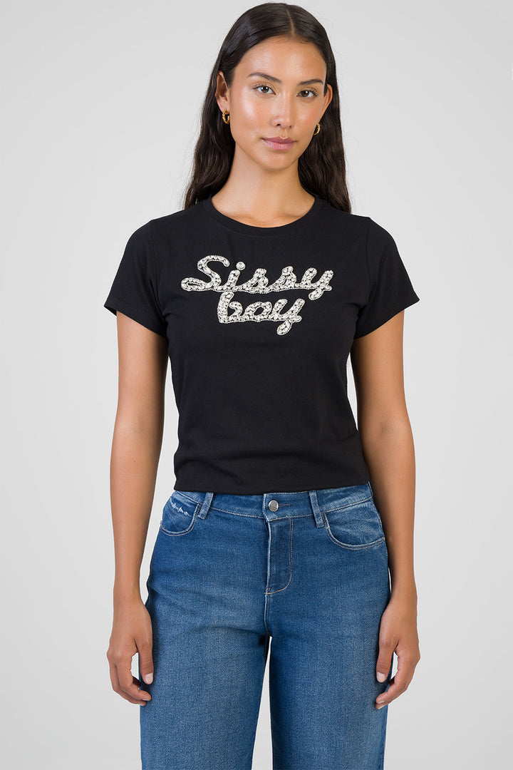 Glow On Raised Bling Logo Regular T-Shirt - Black